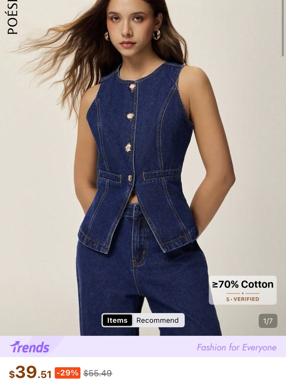 SHEIN Dark Blue Denim Sleeveless Wide Leg Jumpsuit - Picture 2 of 2